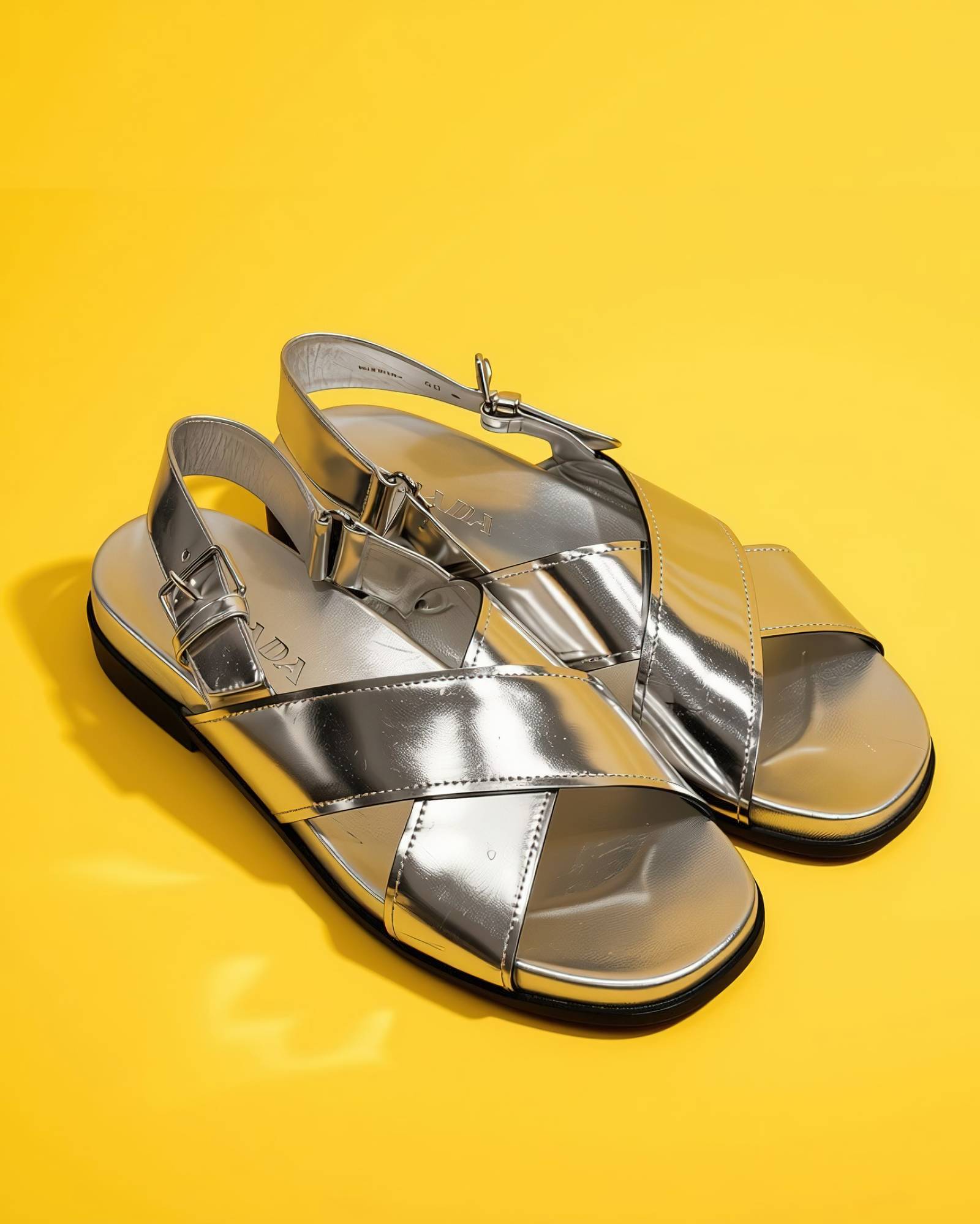 SILVER leather sandals by Prada.