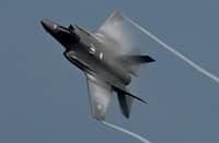A F35 fighter jet of Australia Air Force performs during the Bali International Airshow at Ngurah Rai International airport near Denpasar, on Indonesia resort island of Bali.