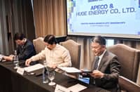 Signing the MOU for a 1-GW renewable energy project in the Casiguran-based ecozone in Aurora province on Wednesday, 23 September, at Novotel Manila, Araneta City, Quezon City, were (from left to right) Dong-A Global Company Limited CEO Ik Soo Kwon, APECO President Usec. Gil Taway IV, and Huge Energy Company Limited Chairman Lai Hongze.