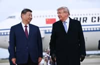 US President Donald Trump (right) greets Chinese President Xi Jinping upon arrival at Joint Base Andrews in Maryland, United States on 23 September 2026.