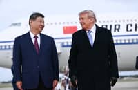 US President Donald Trump (right) greets Chinese President Xi Jinping upon arrival at Joint Base Andrews in Maryland, United States on 23 September 2026.