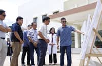 Eastern Samar Gov. Ralph Vincent Evardone explains to Presdent Ferdinand Marcos Jr. the upgraded features of the newly completed Felipe Abrigo Memorial Hospital in Guiuan, Eastern Samar. The hospital was flattened during the onslaught of Typhoon Yolanda in November 2013.
