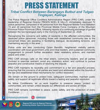 Police deploy forces to Tinglayan amid renewed tribal fighting