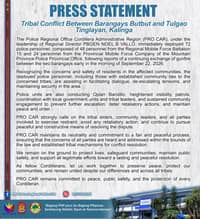 Police deploy forces to Tinglayan amid renewed tribal fighting