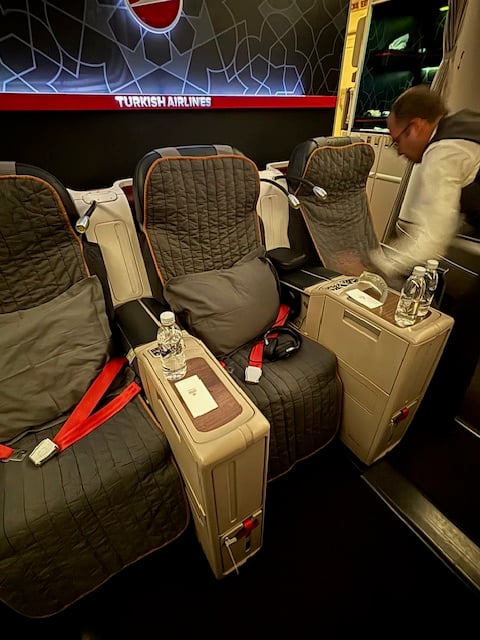 SEATS are turned down for sleep.