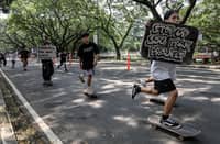 Progressive sports enthusiasts from Skaters United and Defend the Hood staged a protest in front of Palma Hall at UP Diliman, Quezon City, on Saturday, 26 September, to raise concerns over adequate housing and accessible sports facilities in the country.
According to the skaters, many of them live in informal settlements at risk of demolition to make way for businesses. They also called for skate parks to be made more accessible to the general public.
University authorities stopped the protest, prompting the skaters to proceed to Vinzons Hall to continue expressing their concerns. | Aram Lascano for DAILY TRIBUNE