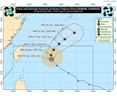 Severe Tropical Storm Queenie nears typhoon status