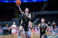 BRIG Santos and the UST Growling Tigresses make a show of force as they clobber the UE Lady Warriors by 45, 103-58, in the UAAP Season 89 women’s basketball tournament on Saturday.