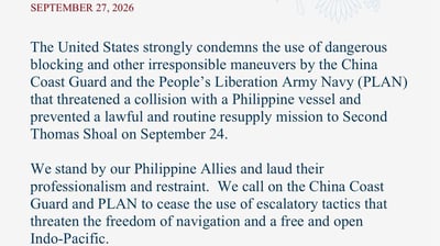 US condemns China’s interference in Ayungin resupply mission