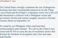 US condemns China’s interference in Ayungin resupply mission