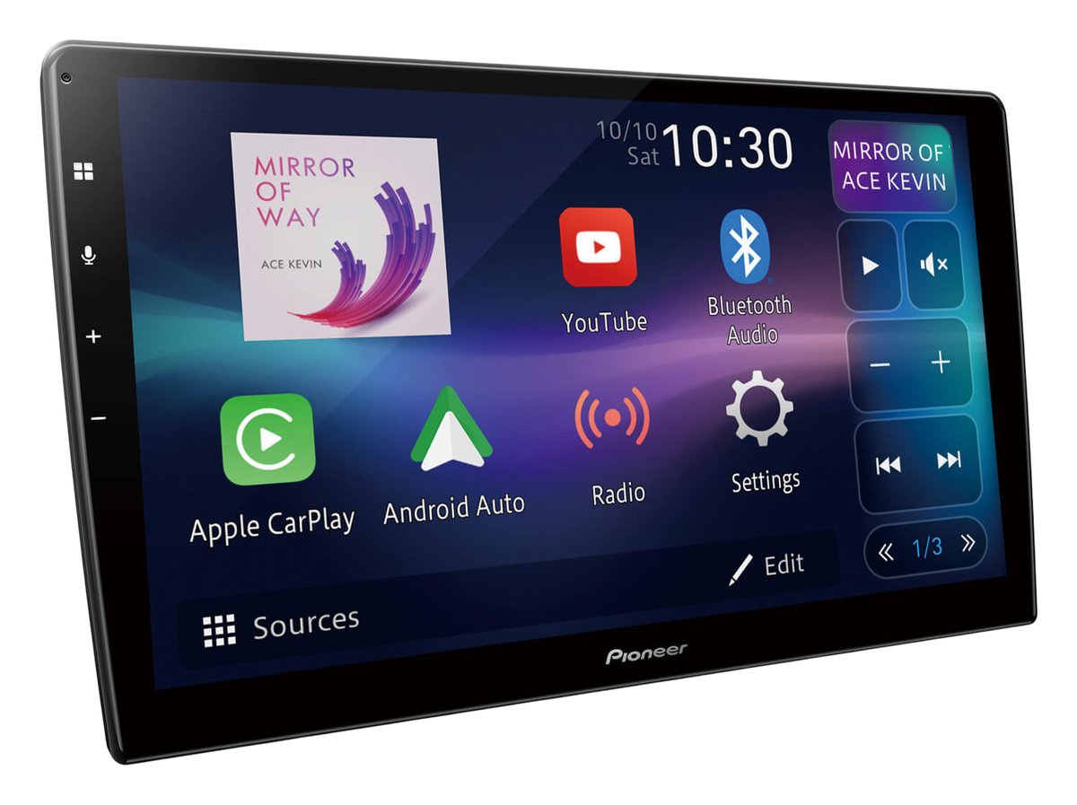 CONNECTIVITY includes wireless Apple CarPlay and Android Auto on the Pioneer DMH-AP6850BT’s 9-inch touchscreen.