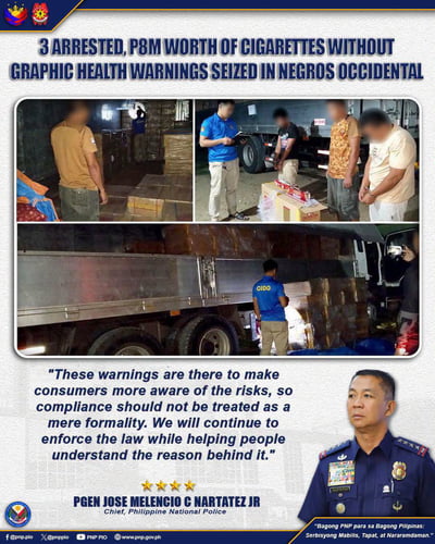 P8M cigarettes seized, three arrested in Negros Occidental 