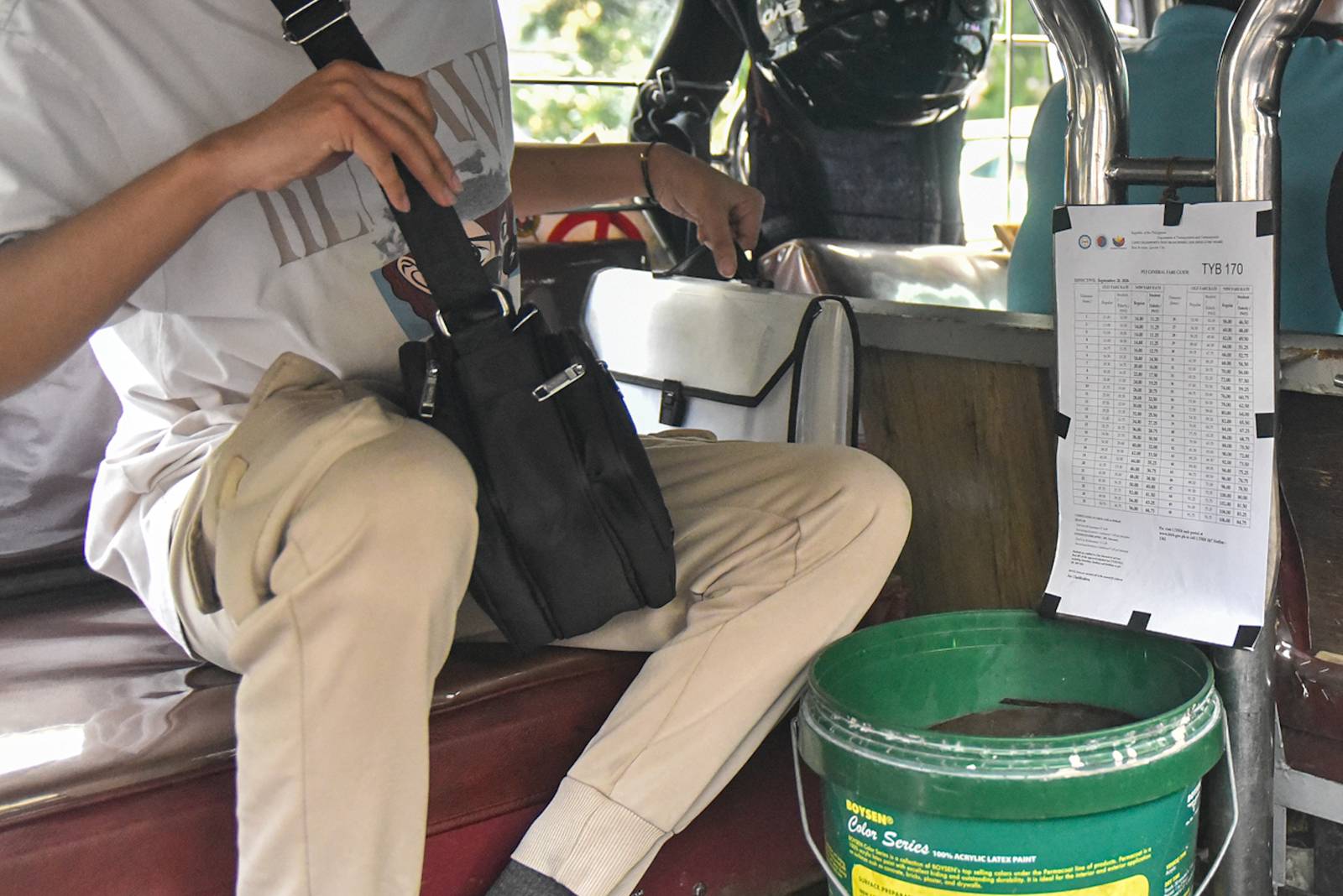 Jeepneys in Pasay City display newly installed fare matrices as the fare adjustment for public utility vehicles takes effect on September 28.

Under the approved adjustment, the minimum fare for traditional jeepneys increases by ₱1, from ₱13 to ₱14 while the fare for every succeeding kilometer rises from ₱1.80 to ₱2. l Zedrich Xylak Madrid