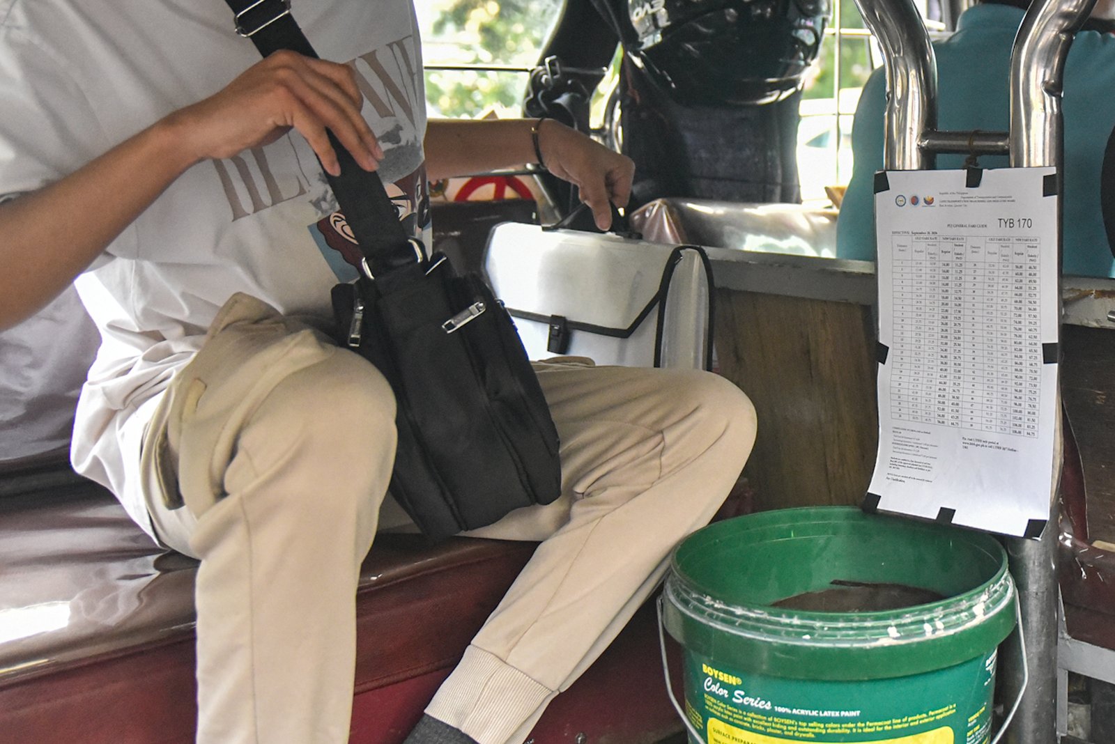 Jeepneys in Pasay City display newly installed fare matrices as the fare adjustment for public utility vehicles takes effect on September 28.

Under the approved adjustment, the minimum fare for traditional jeepneys increases by ₱1, from ₱13 to ₱14 while the fare for every succeeding kilometer rises from ₱1.80 to ₱2. l Zedrich Xylak Madrid