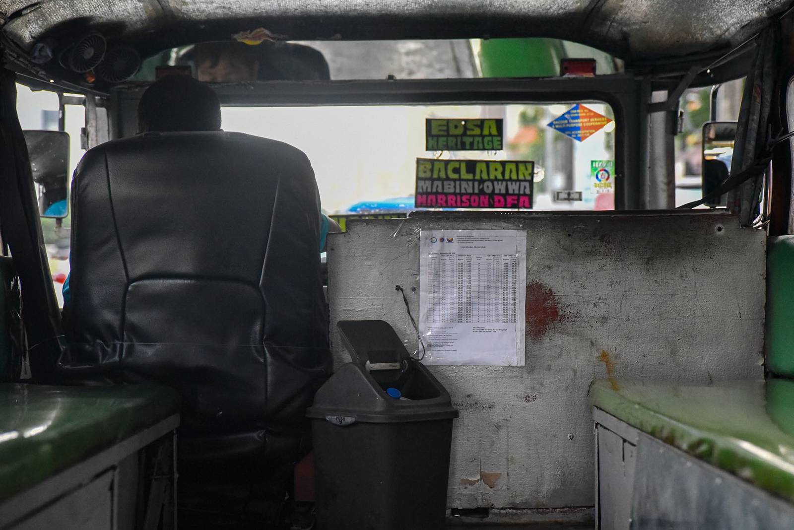 Jeepneys in Pasay City display newly installed fare matrices as the fare adjustment for public utility vehicles takes effect on September 28.

Under the approved adjustment, the minimum fare for traditional jeepneys increases by ₱1, from ₱13 to ₱14 while the fare for every succeeding kilometer rises from ₱1.80 to ₱2. l Zedrich Xylak Madrid