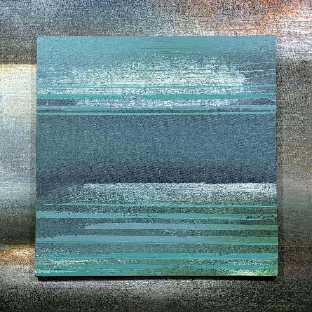 ‘BETWEEN Two Horizons V —  Returning Tide,’ acrylic on canvas,  61 cm x 61 cm, 2026.