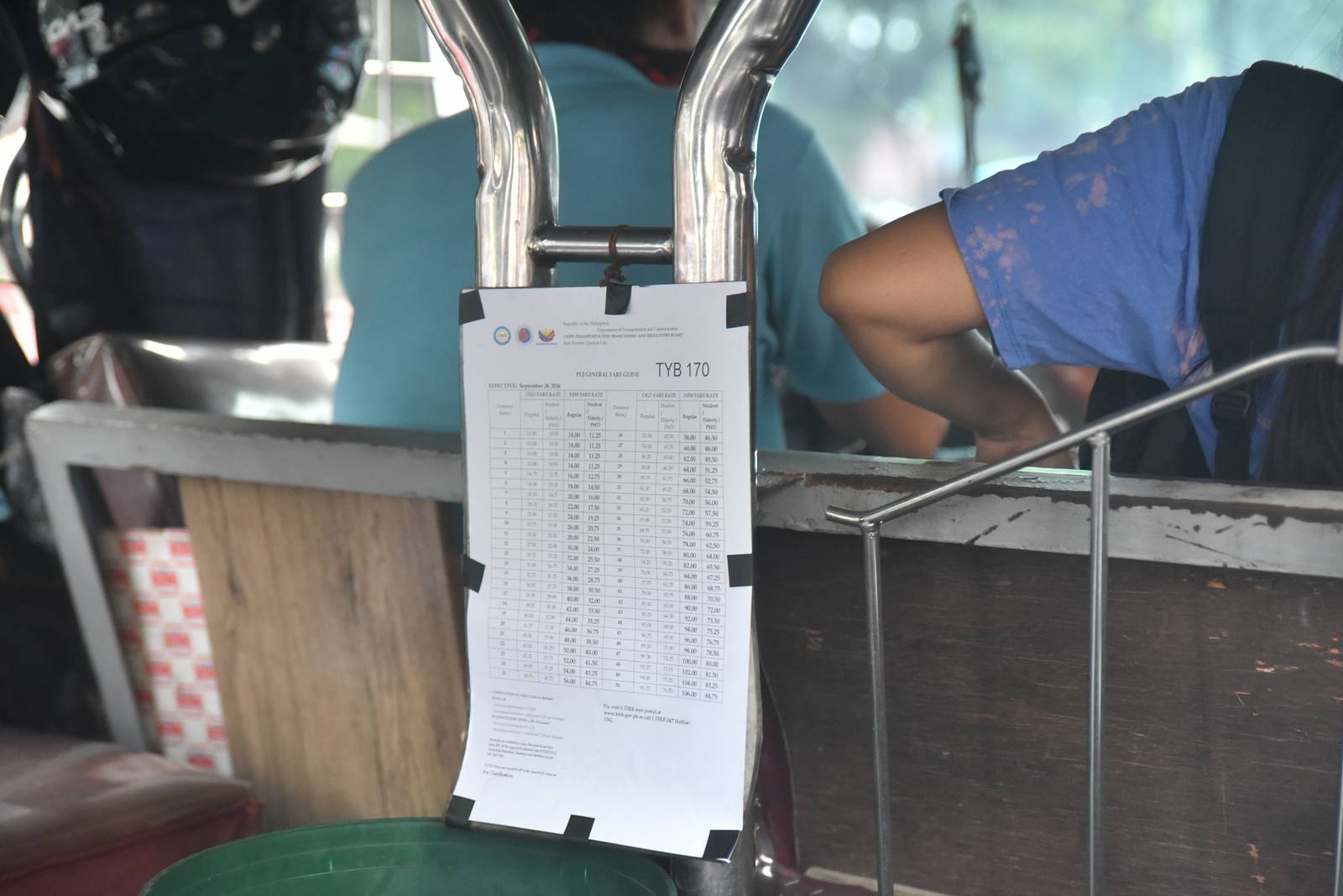 Jeepneys in Pasay City display newly installed fare matrices as the fare adjustment for public utility vehicles takes effect on September 28.

Under the approved adjustment, the minimum fare for traditional jeepneys increases by ₱1, from ₱13 to ₱14 while the fare for every succeeding kilometer rises from ₱1.80 to ₱2. l Zedrich Xylak Madrid