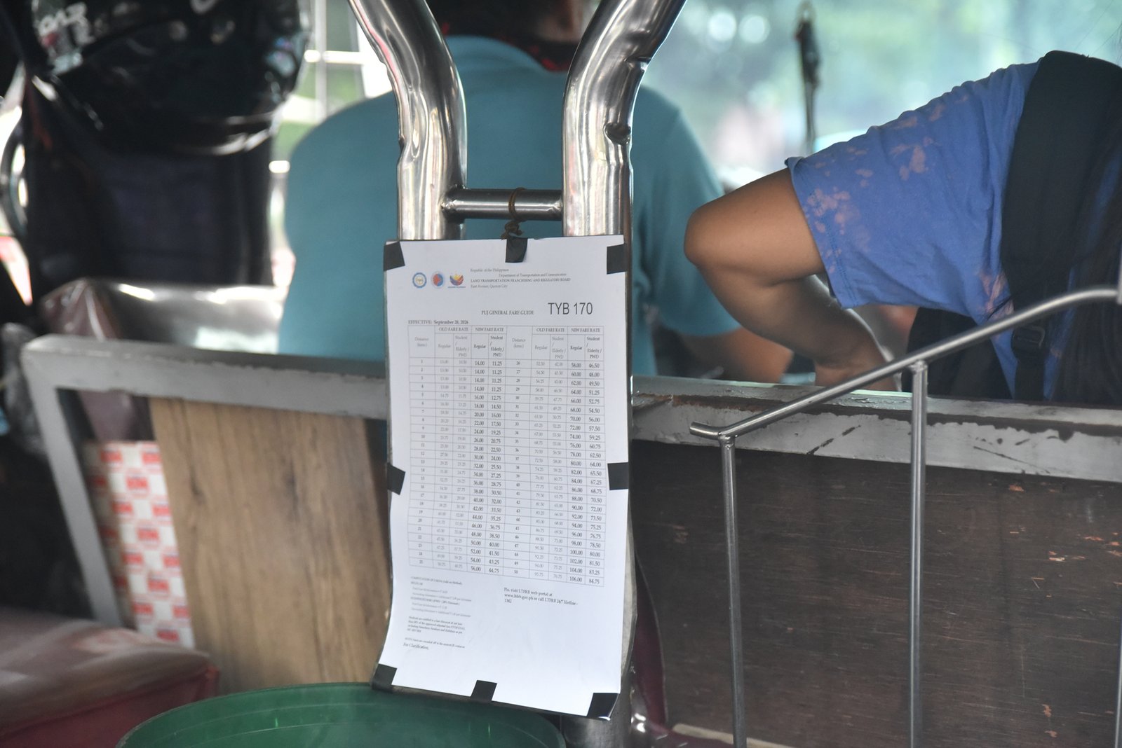 Jeepneys in Pasay City display newly installed fare matrices as the fare adjustment for public utility vehicles takes effect on September 28.

Under the approved adjustment, the minimum fare for traditional jeepneys increases by ₱1, from ₱13 to ₱14 while the fare for every succeeding kilometer rises from ₱1.80 to ₱2. l Zedrich Xylak Madrid