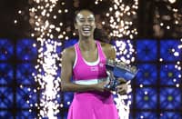 LEYLAH Fernandez celebrates after winning the WTA 500 Singapore Open title late Sunday at the OCBC Arena at The Kallang in Singapore.