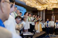With DOST Secretary Renato U. Solidum Jr., the 12 newly conferred and upgraded career scientists take their oath at the Admiral Hotel, Sept. 21. (Photo by Xyrus Ivan B. De Gracia, DOST-STII)