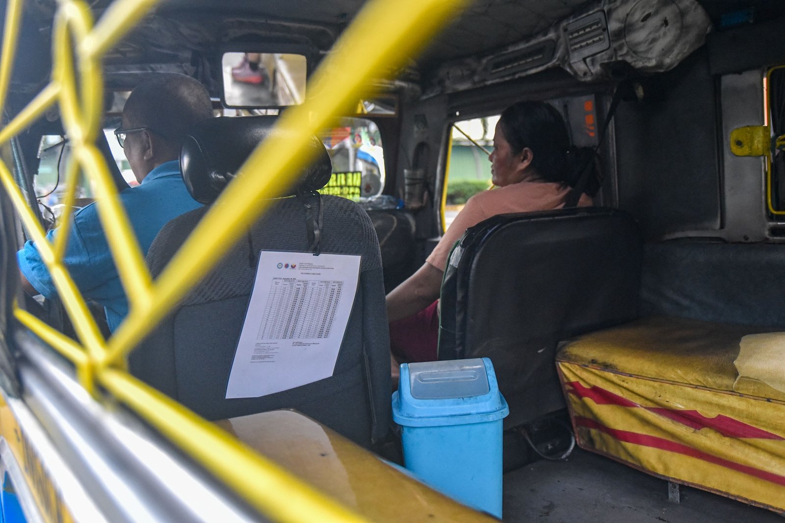 Jeepneys in Pasay City display newly installed fare matrices as the fare adjustment for public utility vehicles takes effect on September 28.

Under the approved adjustment, the minimum fare for traditional jeepneys increases by ₱1, from ₱13 to ₱14 while the fare for every succeeding kilometer rises from ₱1.80 to ₱2. l Zedrich Xylak Madrid