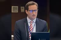 ADB principal economist John Beirne speaks at a press conference at the multilateral lender’s headquarters last Wednesday.