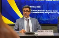 IMF Research Department Chief of the Commodities Unit and Philippine mission leader Andrea Pescatori speaks at a press conference at the central bank’s Manila headquarters last Friday, 25 September.