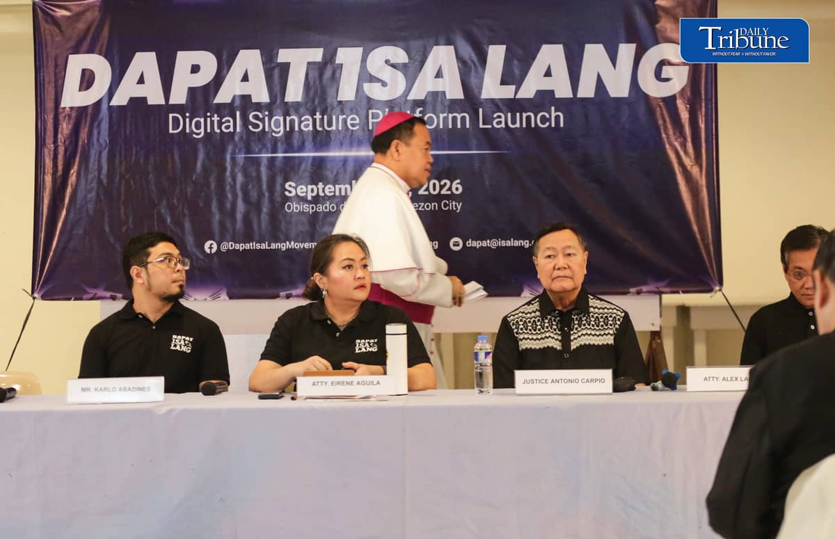 (September 30 2026) Anti-political dynasty advocates led by Former Supreme Court Senior Associate Justice Antonio Carpio together with Bishop Elias Ayuban, and Fr. Robert Reyes along with others launch the “Dapat Isa Lang” coalition, a digital campaign website that aims to make its signature campaign  for a genuine anti-political dynasty law more accessible to the public, on Wednesday September 29 2026. Photo/Analy Labor