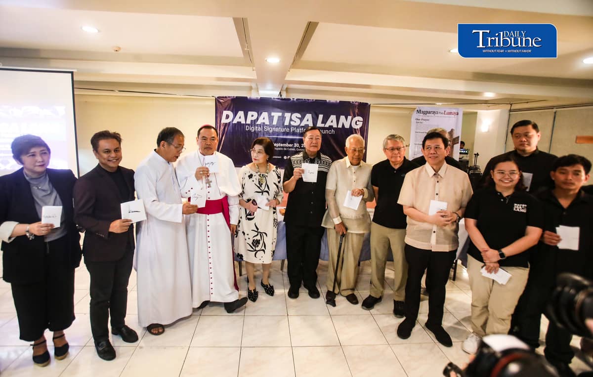 (September 30 2026) Anti-political dynasty advocates led by Former Supreme Court Senior Associate Justice Antonio Carpio together with Bishop Elias Ayuban, and Fr. Robert Reyes along with others launch the “Dapat Isa Lang” coalition, a digital campaign website that aims to make its signature campaign  for a genuine anti-political dynasty law more accessible to the public, on Wednesday September 29 2026. Photo/Analy Labor