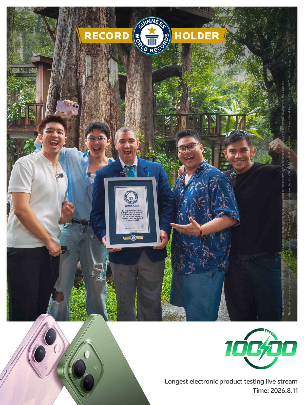 vivo V80 Lite representatives and Southeast Asian creators celebrate after the smartphone secured a Guinness World Records title for the longest electronic product livestream.