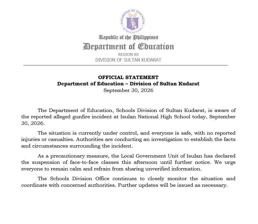 No shooting at Sultan Kudarat school, loud blast likely electrical fault — officials