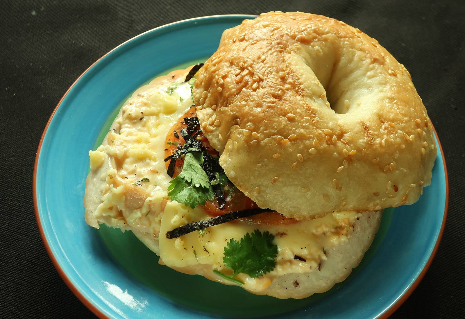 TURKEY Ham and Egg Mayo Bagel.