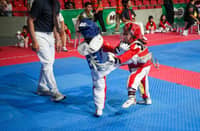 A young taekwondo jin (left) executes a front-leg kick to his opponent ahead of the staging of the 2026 MILO National Taekwondo Championships this October.