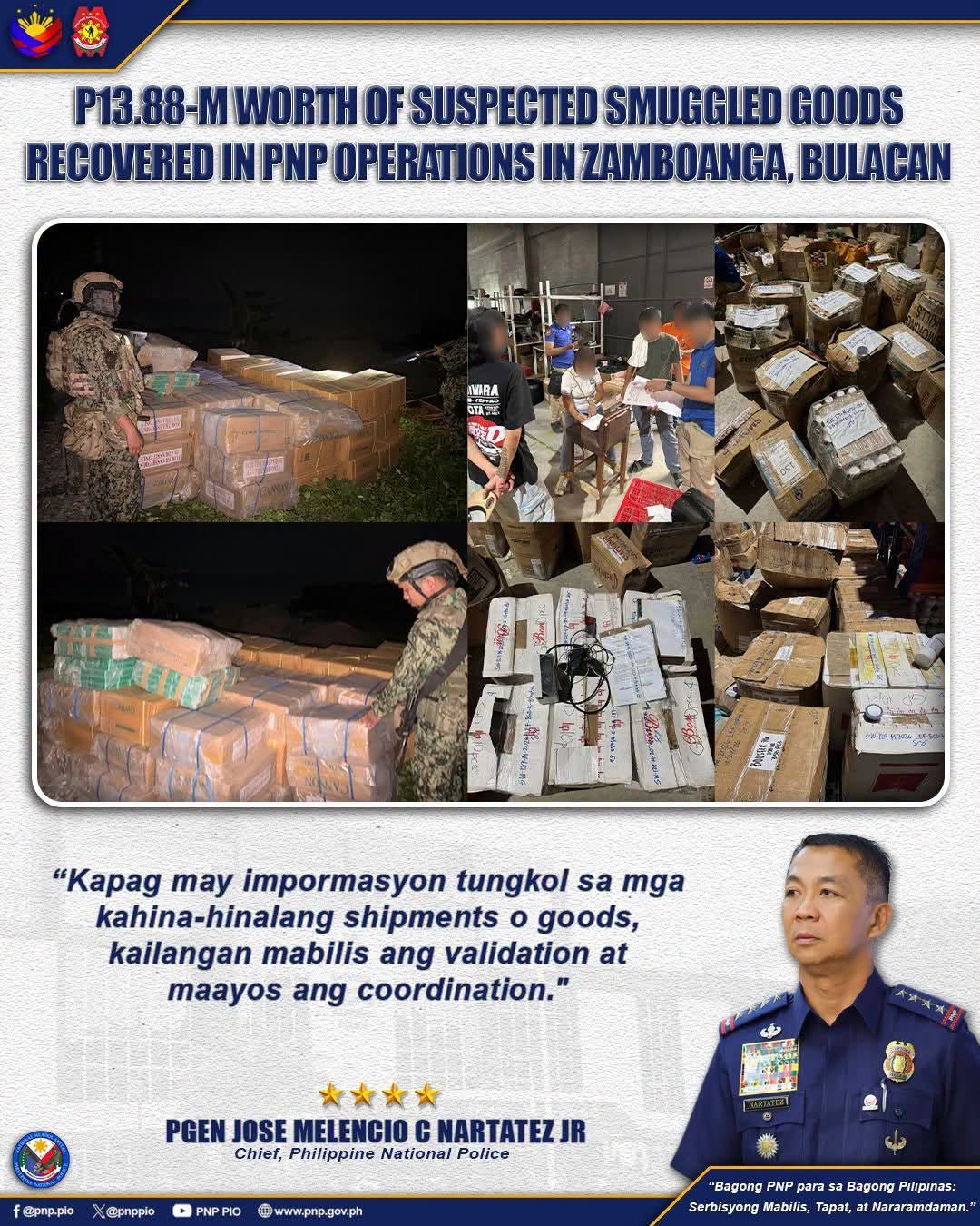 P13.88M alleged smuggled goods seized in Zamboanga, Bulacan