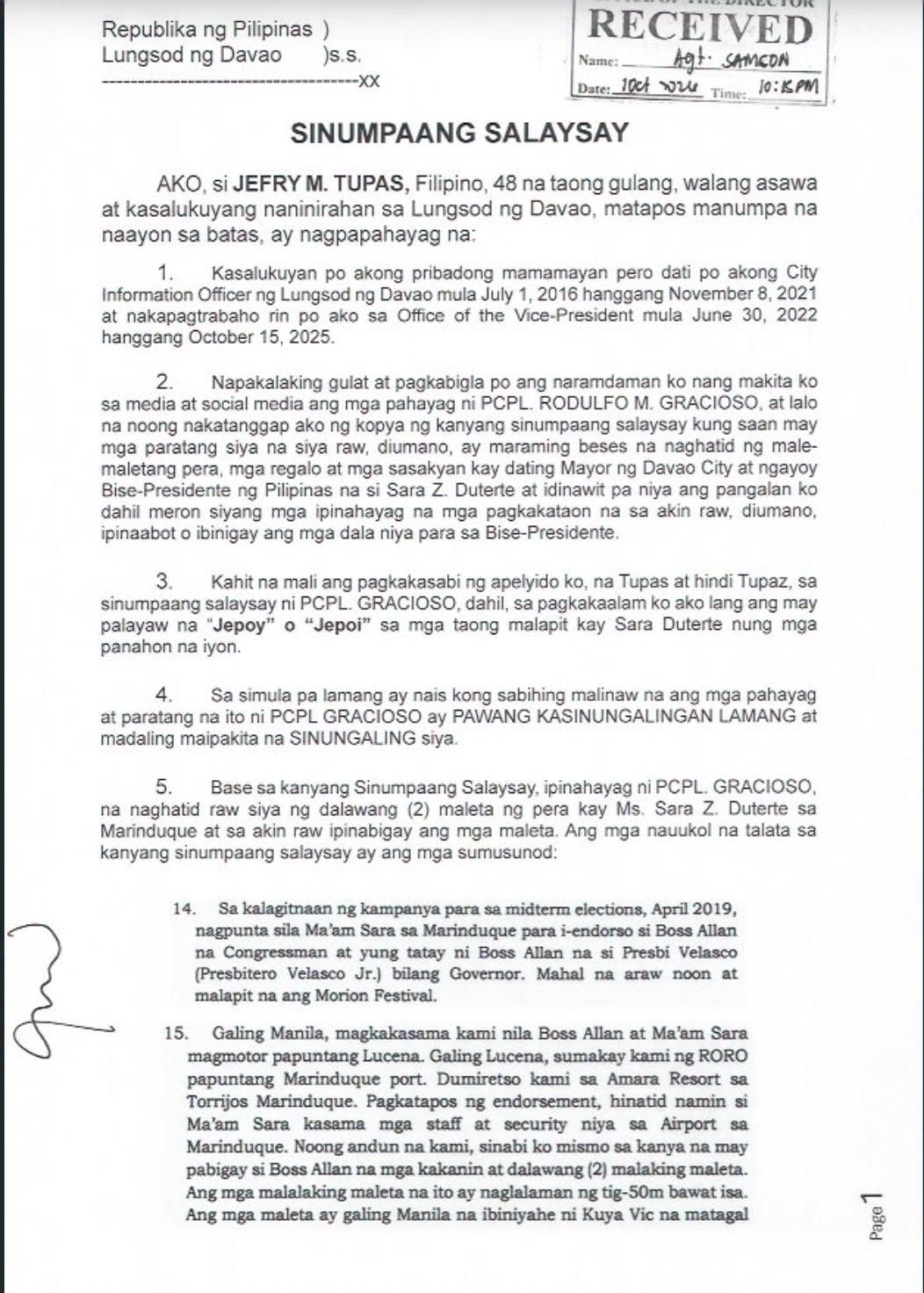 Ex-OVP official cites travel records vs. P200-M cash claims
