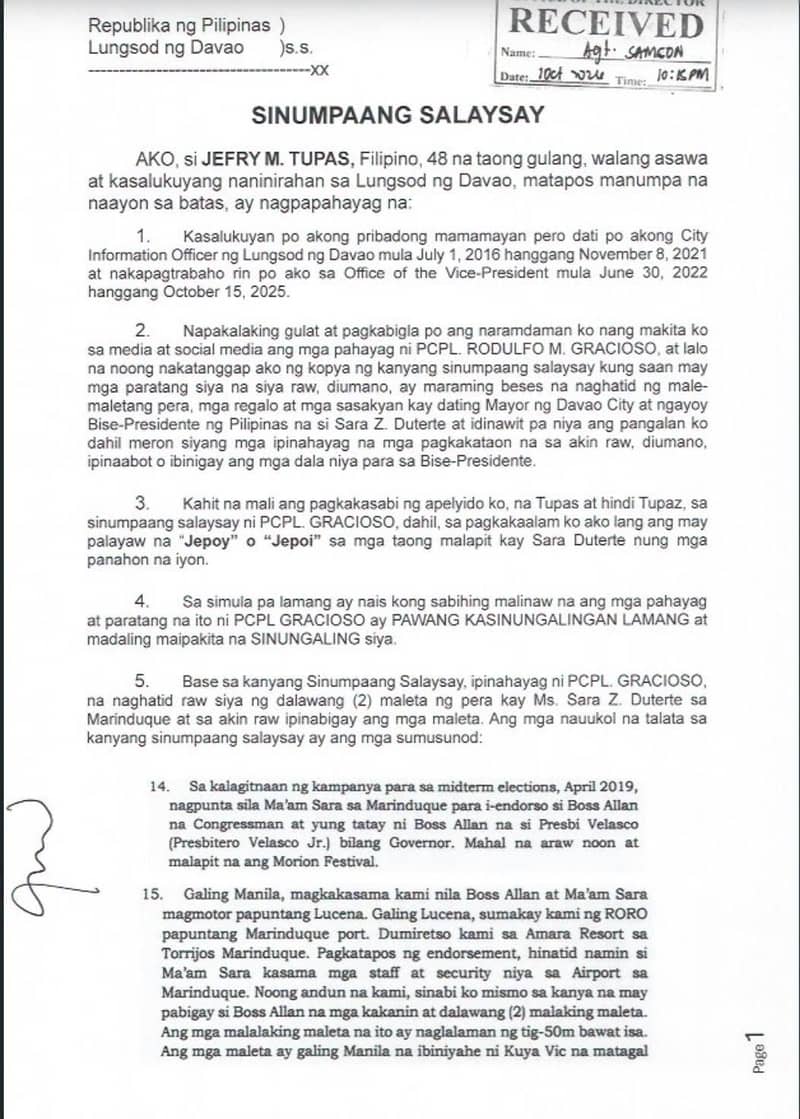 Ex-OVP official cites travel records vs. P200-M cash claims