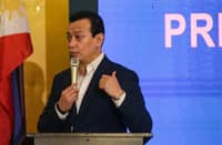 Former senator Antonio “Sonny” Trillanes IV holds a press conference at Club Filipino in San Juan City on Friday, 2 October, where he presented alleged financial transactions involving Vice President Sara Duterte, Davao City Rep. Paolo Duterte, Davao City Mayor Sebastian Duterte, and businessman Sammy Uy.