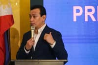 Former senator Antonio “Sonny” Trillanes IV holds a press conference at Club Filipino in San Juan City on Friday, 2 October, where he presented alleged financial transactions involving Vice President Sara Duterte, Davao City Rep. Paolo Duterte, Davao City Mayor Sebastian Duterte, and businessman Sammy Uy.