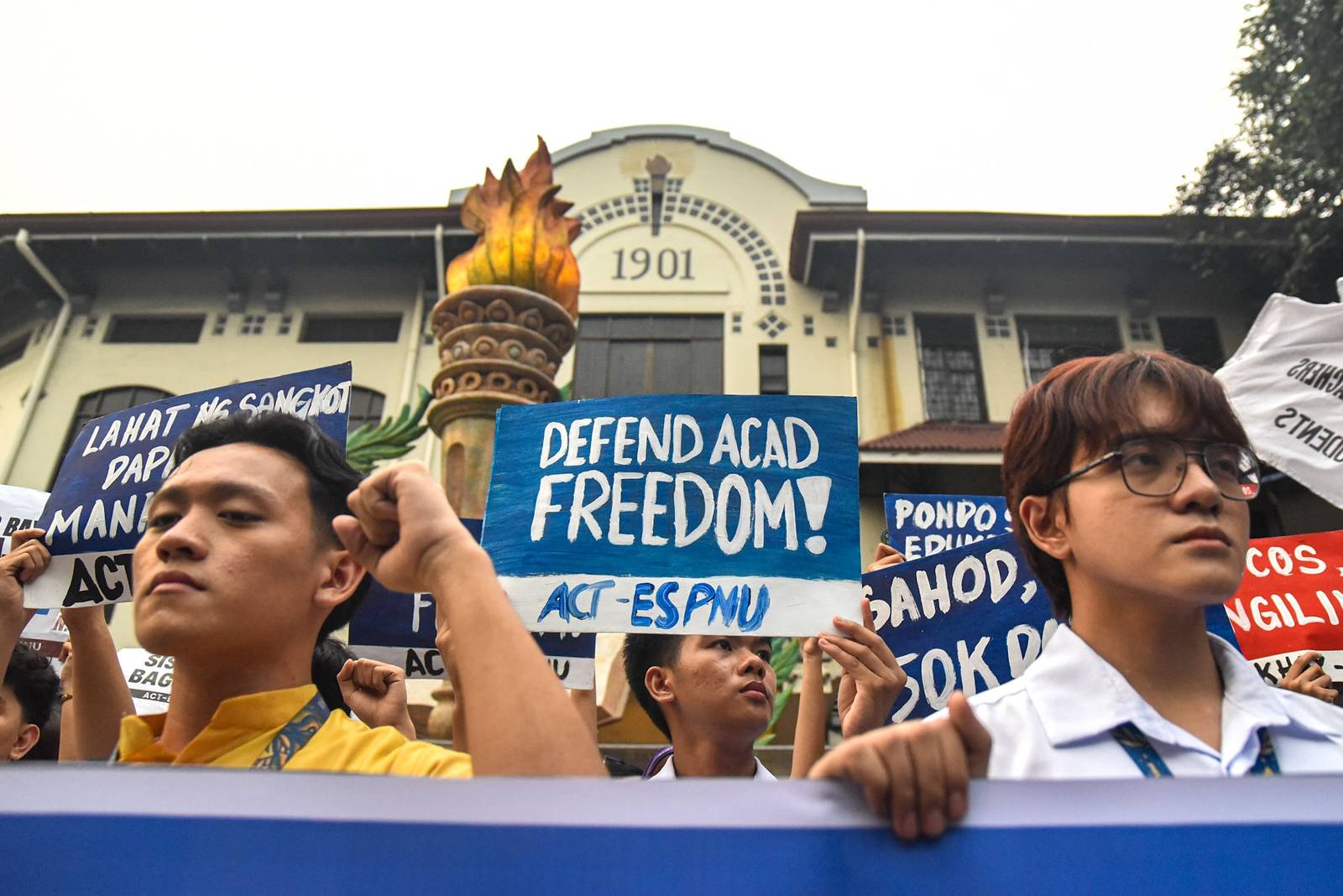 Student-teachers from progressive groups at the Philippine Normal University (PNU) call on the university administration and the Marcos Jr. government to provide livable wages for teachers and oppose budget cuts that they say affect student welfare during a protest in Manila on October 2.

The student-teachers are set to hold a walkout on October 5 in observance of World Teachers’ Day. l Zedrich Xylak Madrid