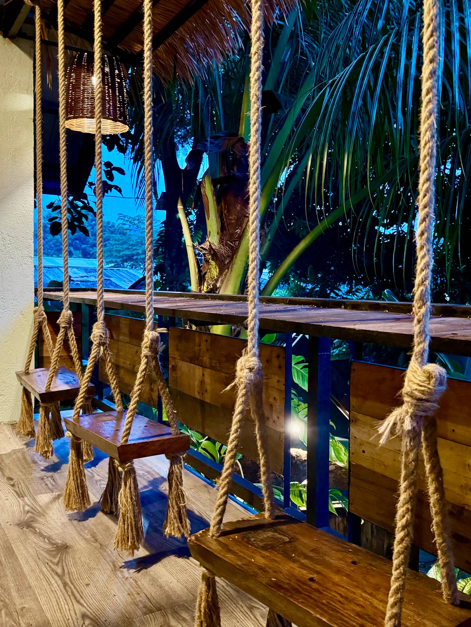 RECLAIMED narra wood from our old family staircase was transformed into farm swings suspended with locally sourced abaca rope.