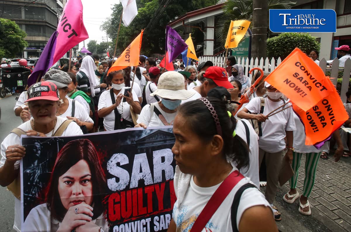 (October 02 2026) Groups gathered outside Club Filipino in San Juan City, on Friday September 2 2026, calling for the conviction of Vice President Sara Duterte, while former senator Antonio Trillanes held a press-conference inside club filipino. Photo/Analy Labor