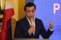 FORMER Senator Antonio F. Trillanes IV presents to the media alleged transactions involving Davao City 1st District Representative Paolo Duterte, Davao City Mayor Sebastian Duterte, Vice President Sara Duterte, and Davao-based businessman Sammy Uy during a press briefing at Club Filipino in San Juan City on 2 October. Trillanes described Uy as an alleged ‘drug lord.’