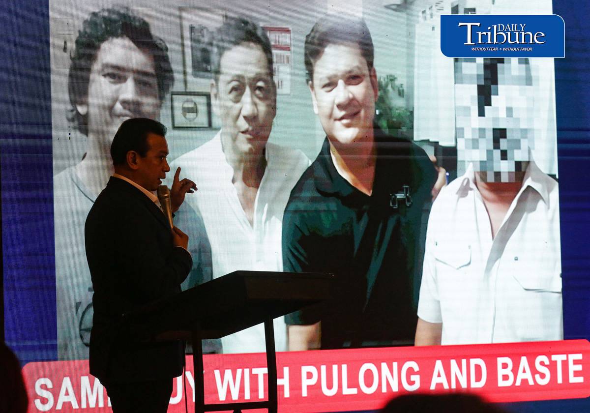 TRILLANES PRESENTS ALLEGED DUTERTE MONEY TRAIL
Former senator Antonio “Sonny” Trillanes IV holds a press conference at Club Filipino in San Juan City on Friday, 2 October, where he presented alleged financial transactions involving Vice President Sara Duterte, Davao City Rep. Paolo Duterte, Davao City Mayor Sebastian Duterte and businessman Sammy Uy. 

Trillanes also alleged that a company linked to Sara Duterte’s husband, Manases Carpio, received more than ₱319 million from the Chinese government and Chinese corporations. The allegations have yet to be established in court.
| Analy Labor