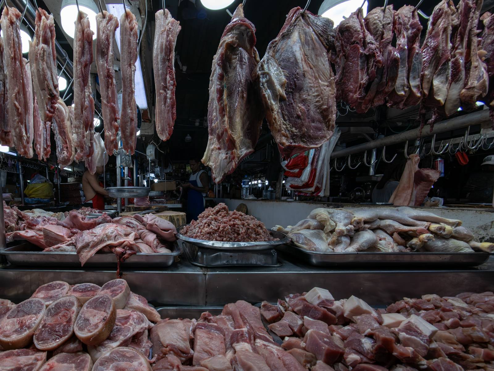 Pork cuts are displayed for sale at Paco Public Market in Manila on 02 October 2026. The Department of Agriculture is proposing higher pork import tariffs in 2027 as local hog production recovers and farmgate prices fall.