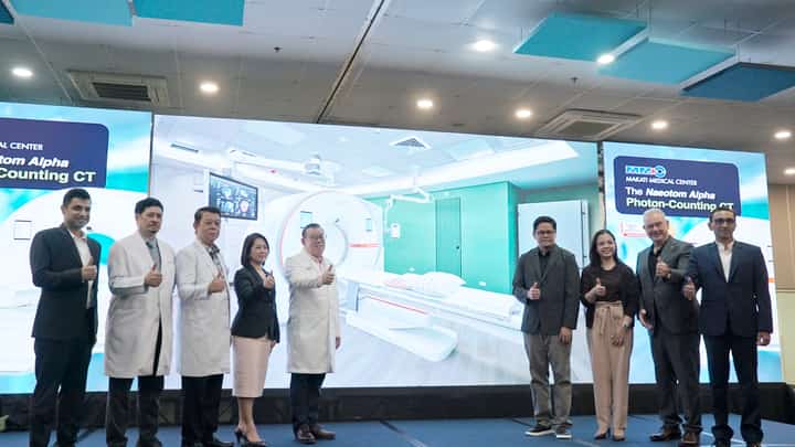 (FROM left) Ashutosh Sharma, MMC medical director Dr. Saturnino P. Javier, MD, Noel L. Rosas, MD, MMC Radiology Department chairperson Dr. Genever A. Serna-Santos, MD, MD, Jackson U. Dy, MD, Arnold C. Ocampo, CPA, MMHoA, Paula Villafuerte, Michael Schermer and Suraj Chandrasekharan during the unveiling of the NAEOTOM Alpha Photon-Counting CT at the Makati Medical Center 8F Auditorium on 25 September.