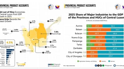 Eight out of nine economies in Central Luzon expanded in 2025. Pampanga recorded 5.6% growth, placing it among the region’s top performers. Only Aurora posted a contraction, at -0.2%.