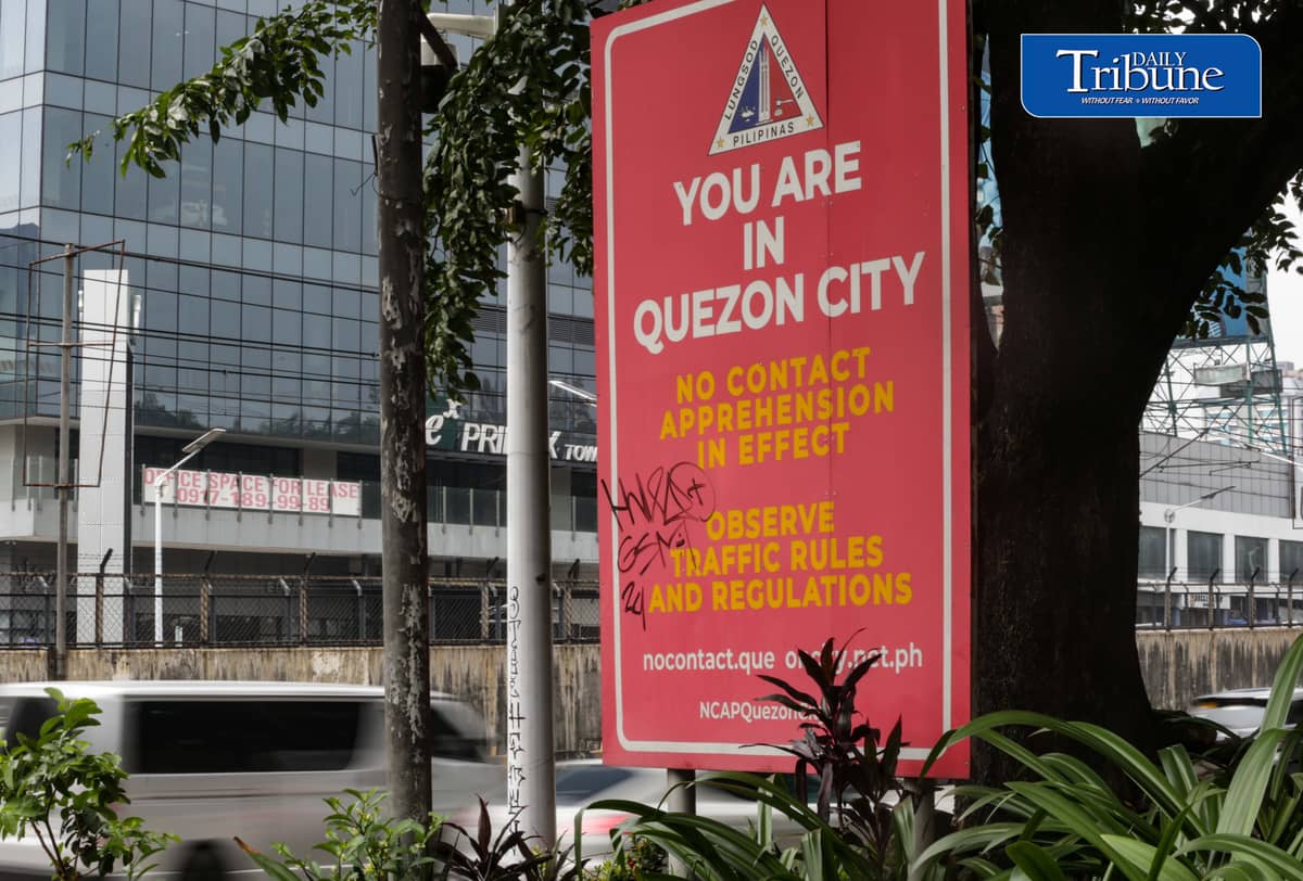 (October 03 2026) A No-Contact Apprehension Policy (NCAP) reminder seen installed along Edsa near Camp Aguinaldo in Quezon City on Saturday October 3 2026. The No-Contact Apprehension Policy (NCAP) is officially reimplemented across six major Metro Manila local government units including Quezon City, starting October 5, 2026. Violation notices are sent directly to vehicle owners via mail, SMS, or email using data from the Land Transportation Office (LTO). Photo/Analy Labor