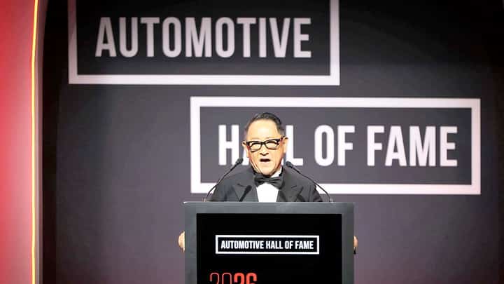 TRIBUTES to Toyota chairman Akio Toyoda highlight his leadership and automotive career during the Hall of Fame induction ceremony.