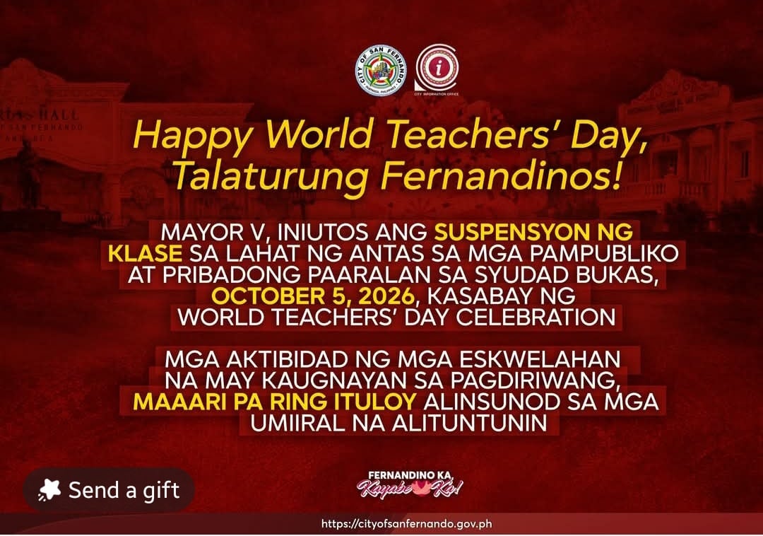 San Fernando suspends classes for World Teachers’ Day