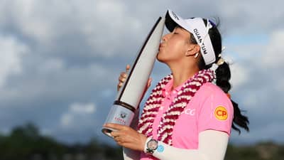 JEENO Thitikul celebrates with her fourth LPGA Tour crown after posting a three-shot win in the Lotte Championship in Hawaii on Sunday.